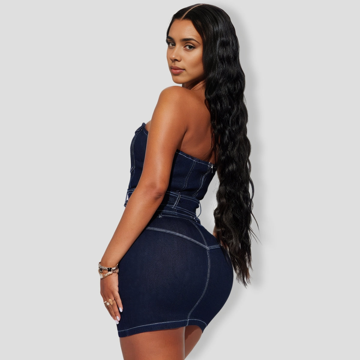 Feeling Perfect Denim Skirt Set - Dark Denim