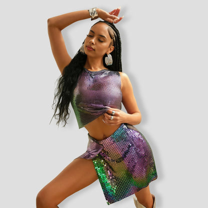 Feeling The Effects Chainmail Skirt Set - Multi Color