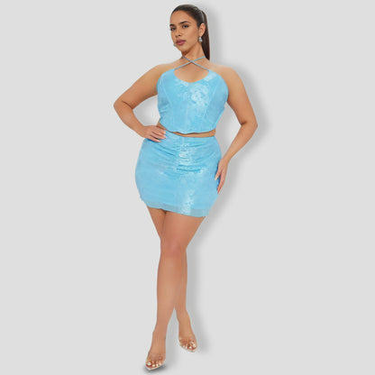 Find Me In Wonderland Skirt Set - Blue