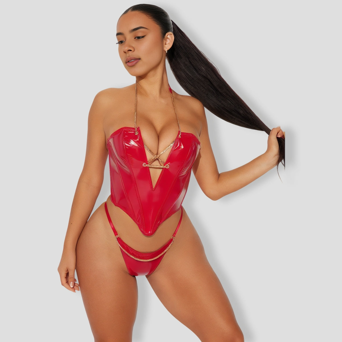 Follow My Lead Red Liquid Vinyl Chain 2 Piece Set