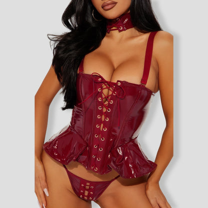 Frisky Feelings Vinyl Burgundy 2 Piece Set