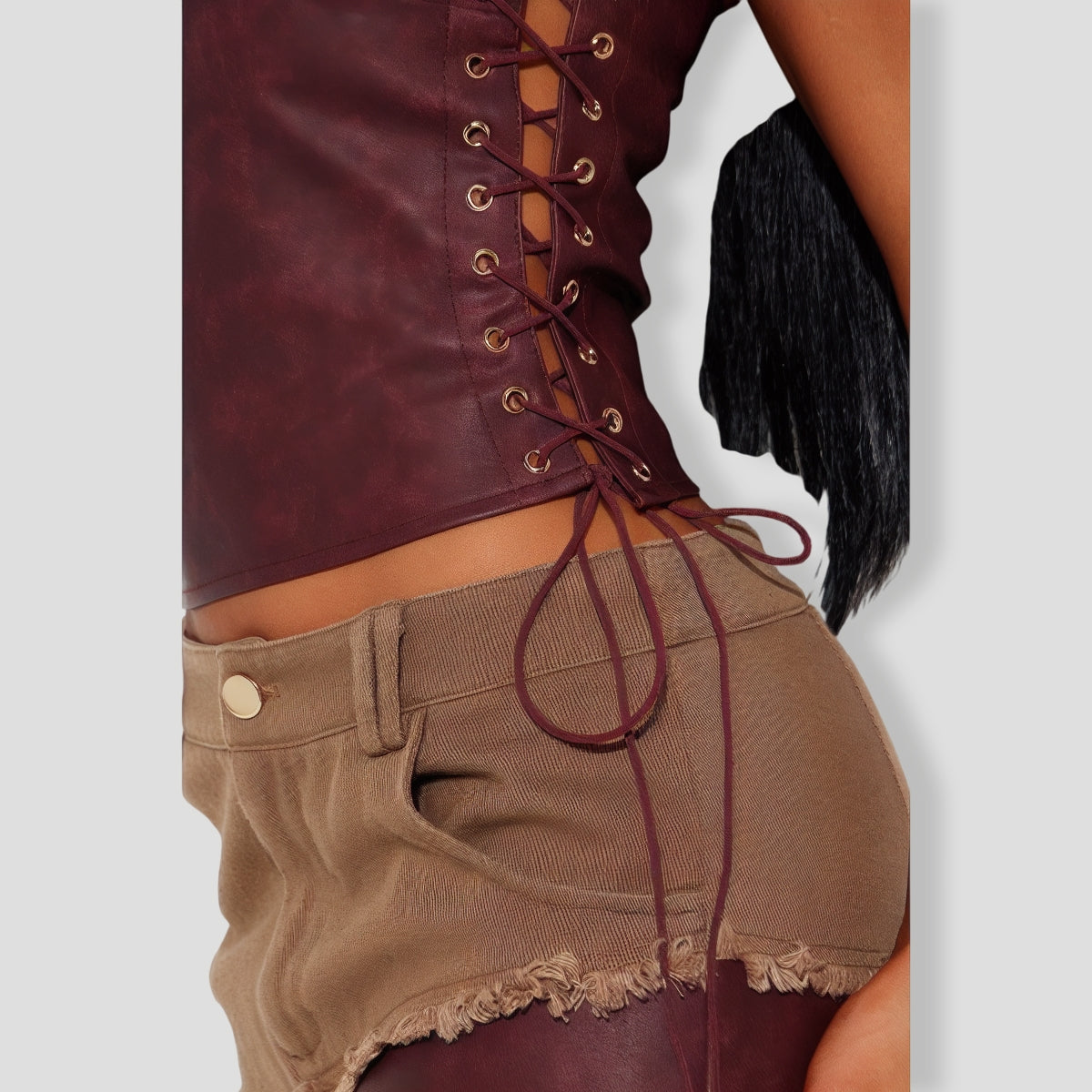 Giddy Up Faux Leather Pant Set - Burgundy combo