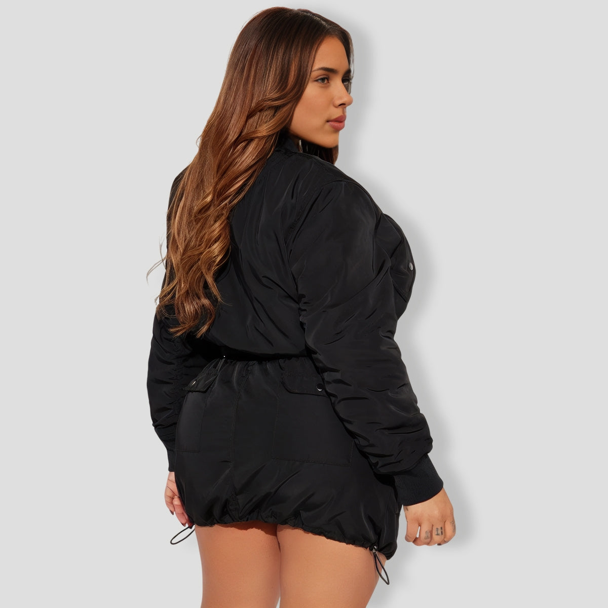 Got To Get Away Bomber Skirt Set - Black