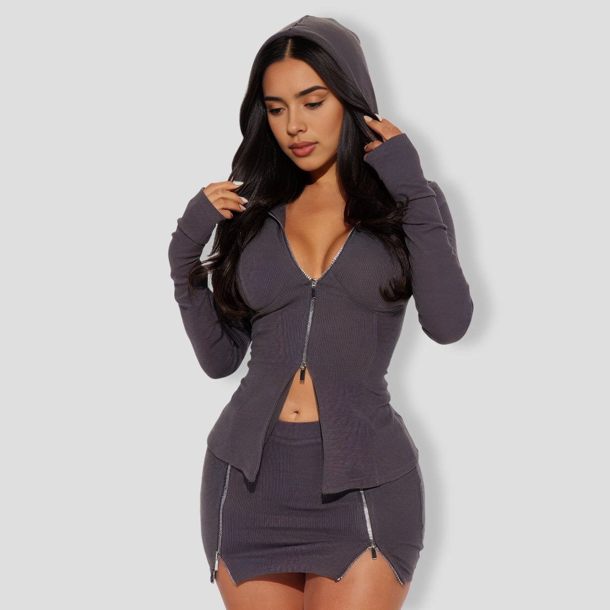 Head Turner Skirt Set - Charcoal