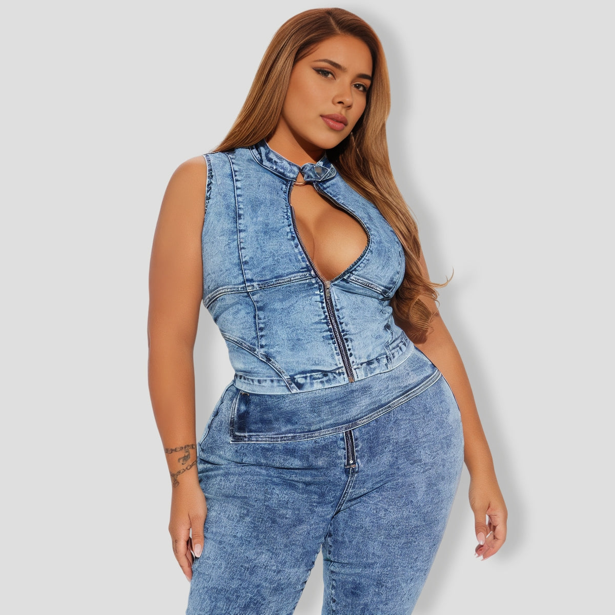 Work On It Washed Denim Pant Set