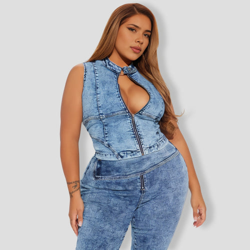 Work On It Washed Denim Pant Set