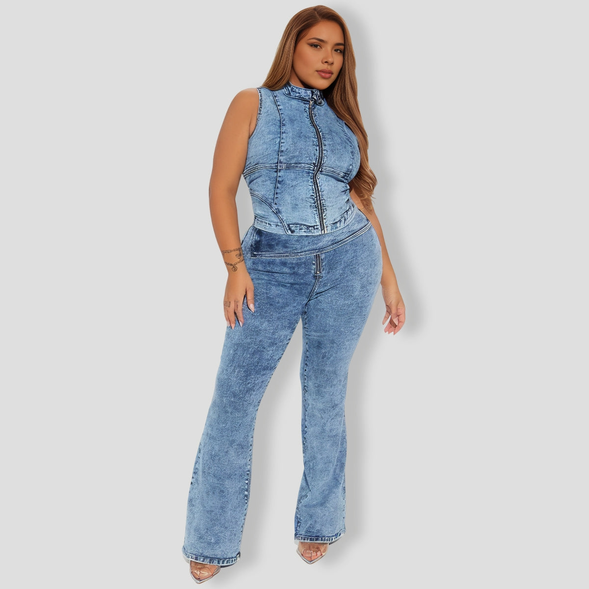 Work On It Washed Denim Pant Set