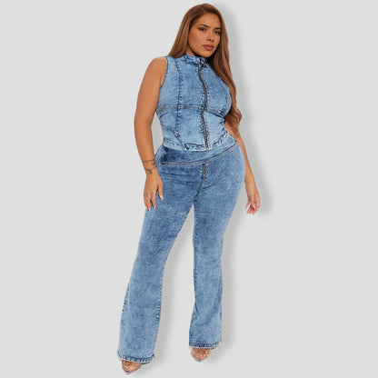 Work On It Washed Denim Pant Set