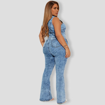 Work On It Washed Denim Pant Set