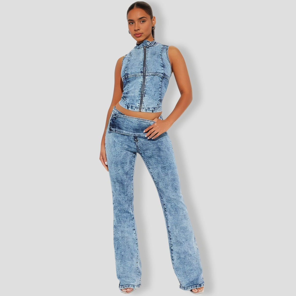 Work On It Washed Denim Pant Set