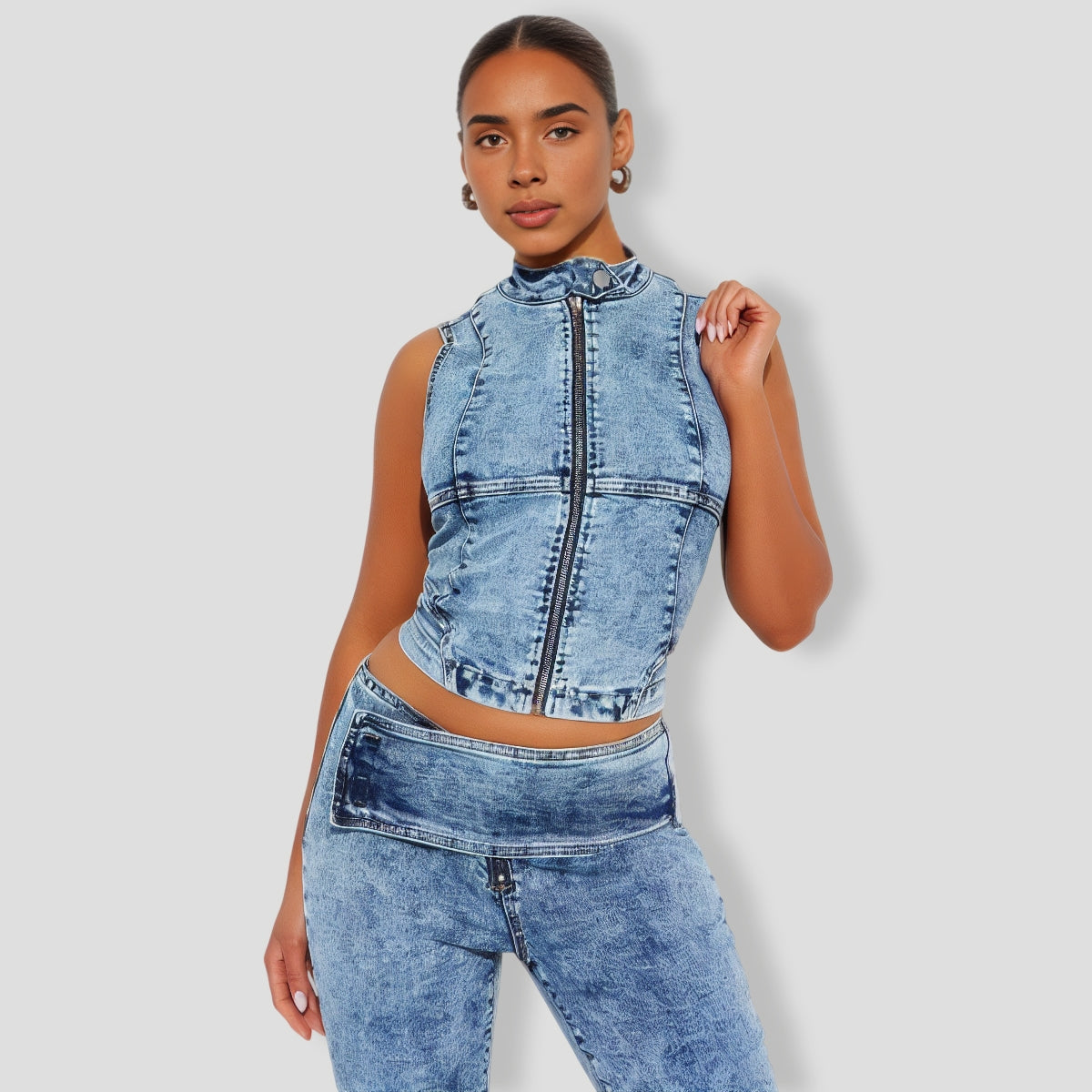 Work On It Washed Denim Pant Set