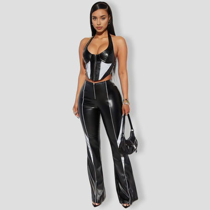 Hide With Me Faux Leather Pant Set
