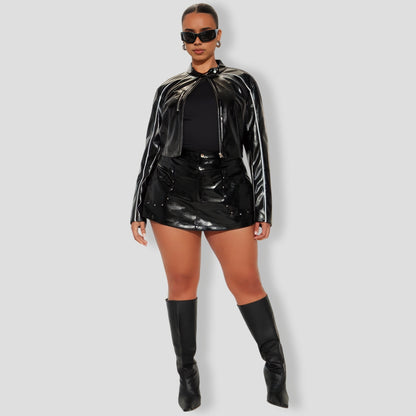 iker Babe Faux Leather Racer Skort Set - Black