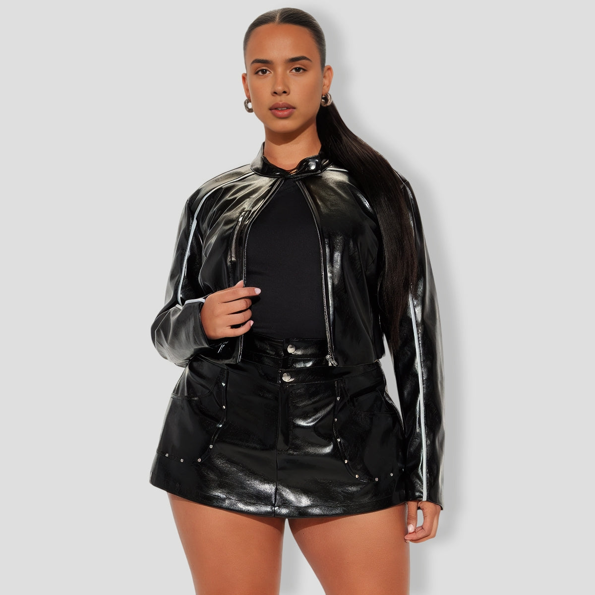 iker Babe Faux Leather Racer Skort Set - Black