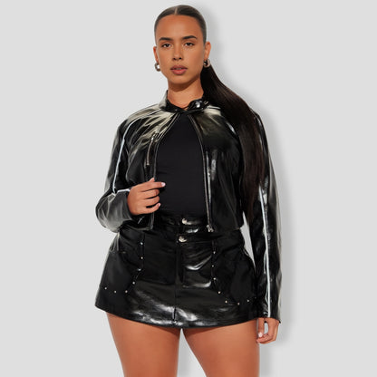 iker Babe Faux Leather Racer Skort Set - Black
