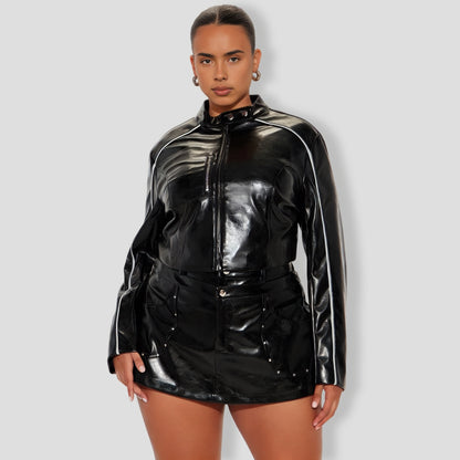 iker Babe Faux Leather Racer Skort Set - Black