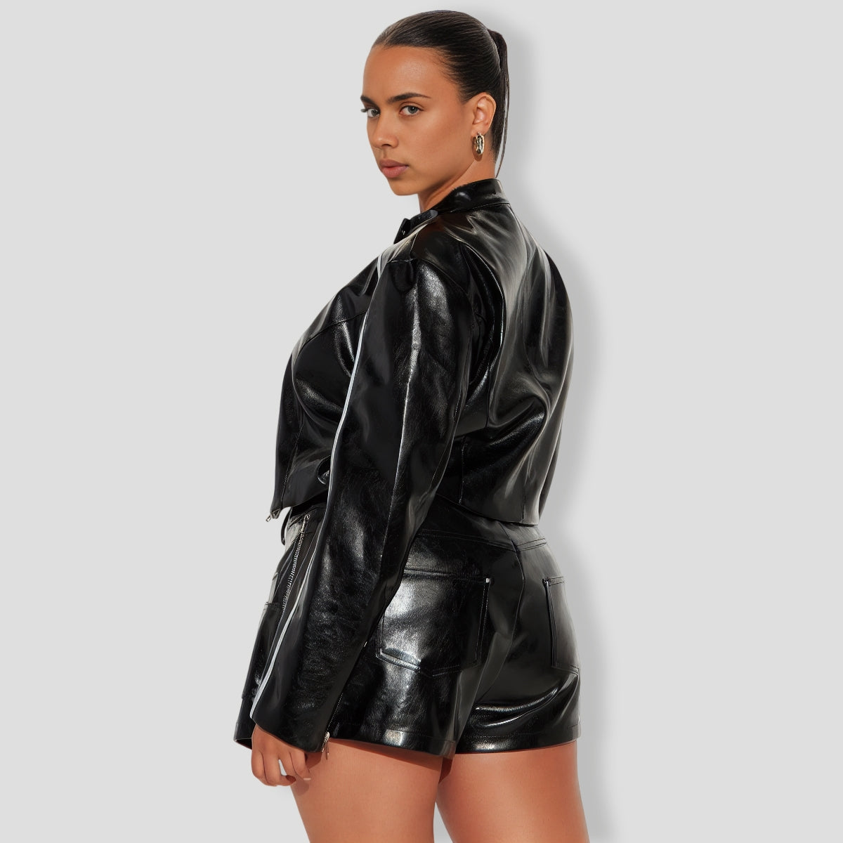 iker Babe Faux Leather Racer Skort Set - Black