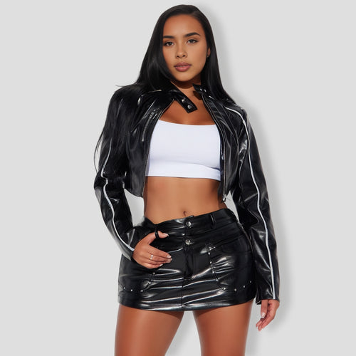 iker Babe Faux Leather Racer Skort Set - Black