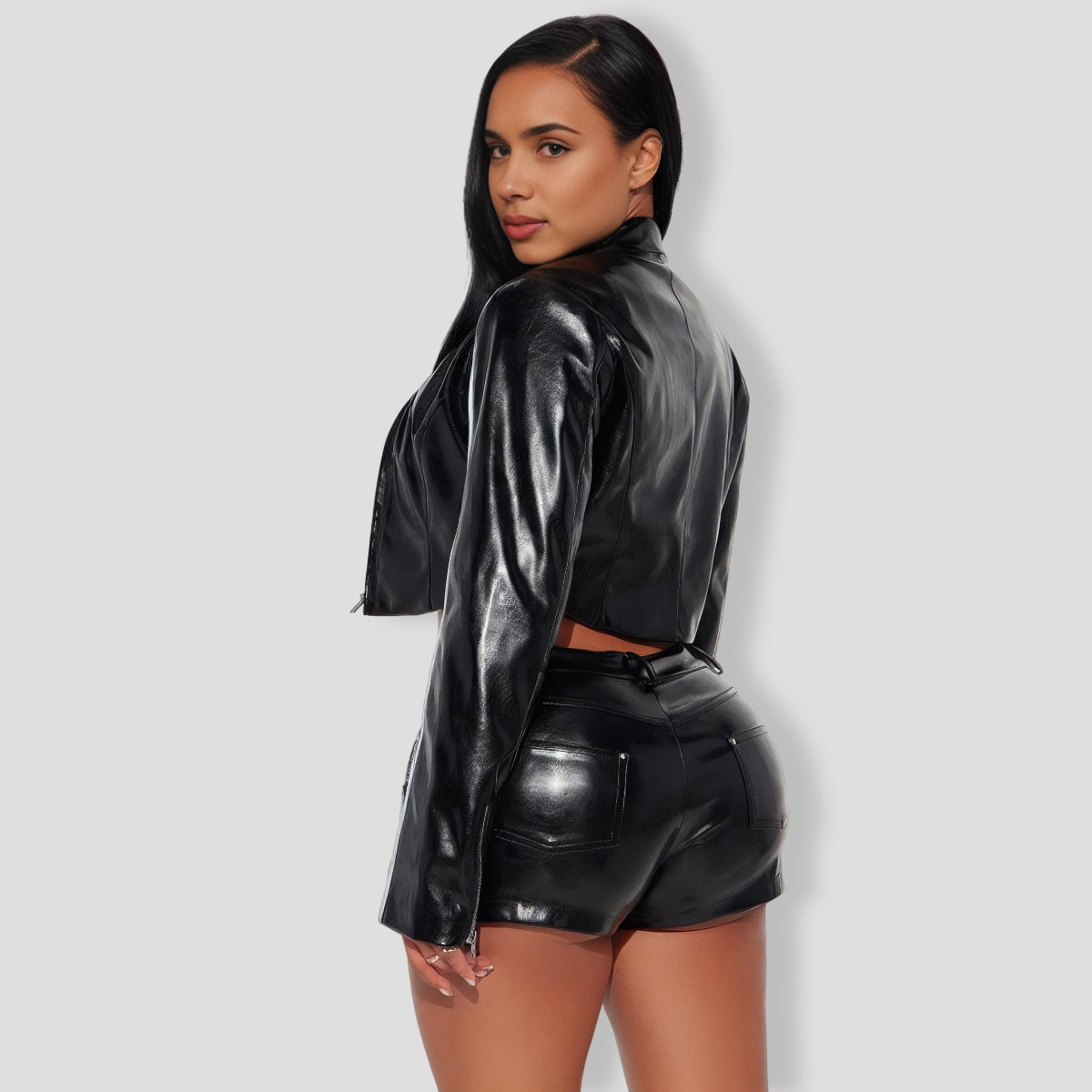 iker Babe Faux Leather Racer Skort Set - Black