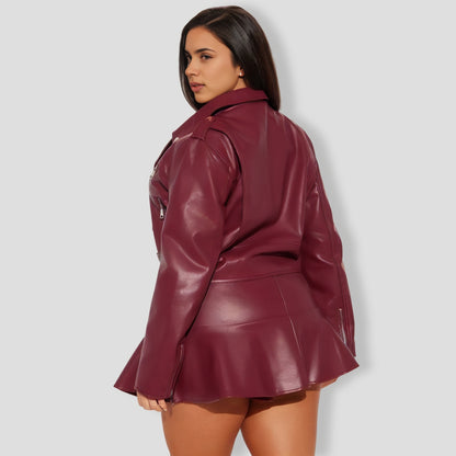 iker Babe Faux Leather SkIrt Set - Wine