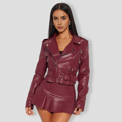 iker Babe Faux Leather SkIrt Set - Wine