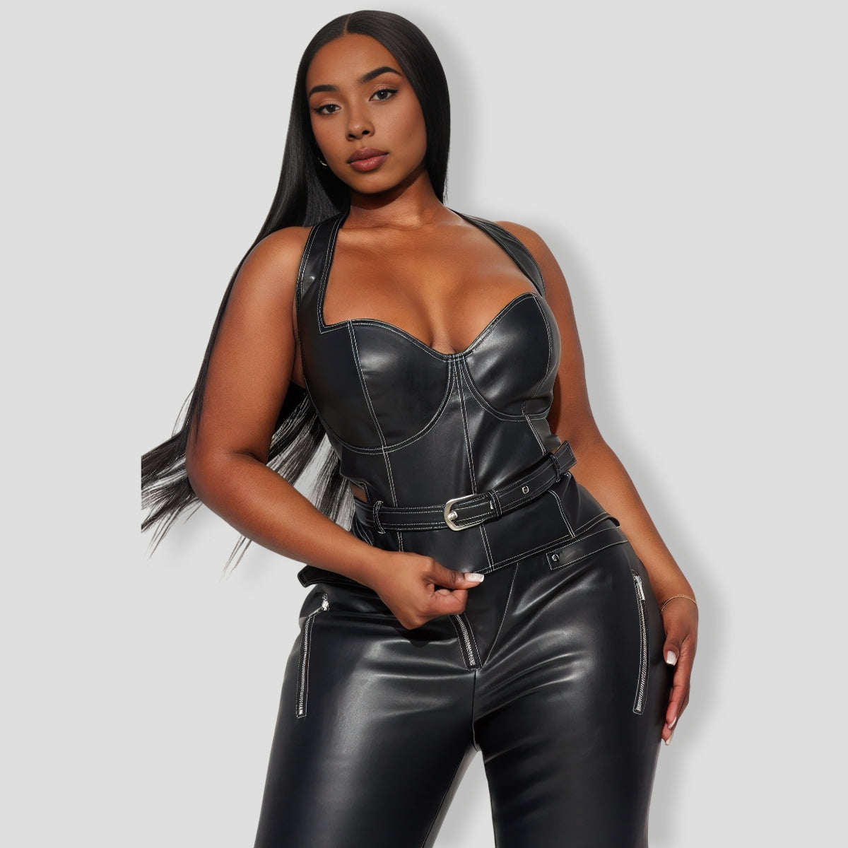 ildest Dreams Faux Leather Pant Set - Black
