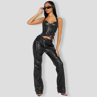 ildest Dreams Faux Leather Pant Set - Black