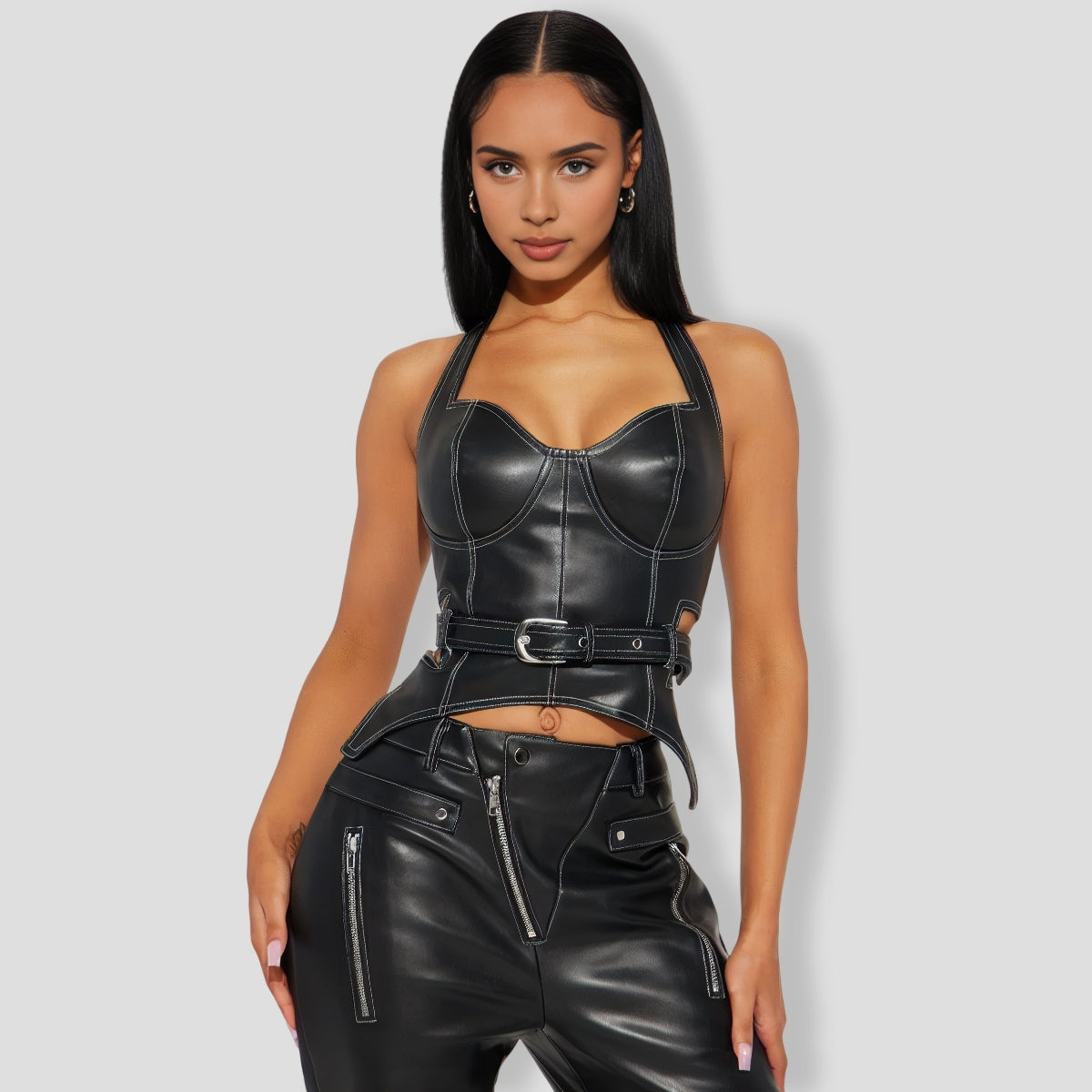 ildest Dreams Faux Leather Pant Set - Black