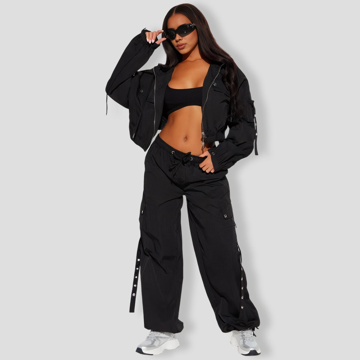 illa Windbreaker Jogger Set - Black