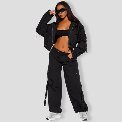 illa Windbreaker Jogger Set - Black