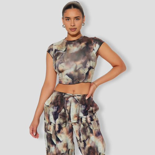 In My Own Thoughts Pant Set - Brown Combo