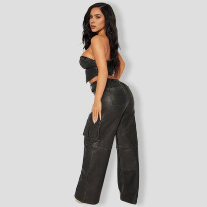 Straight Up Faux Leather Pant Set