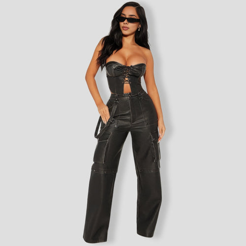Straight Up Faux Leather Pant Set