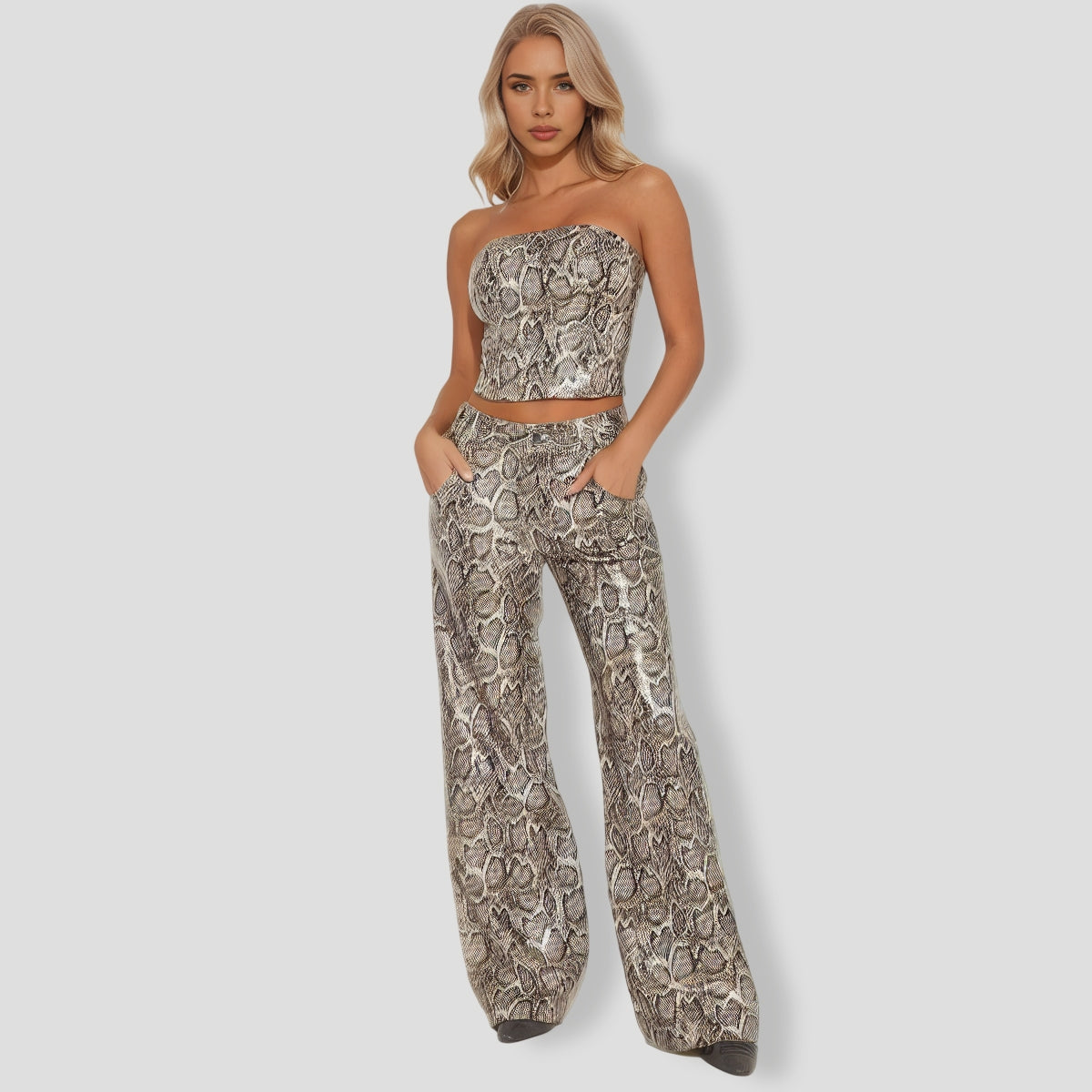 iss Faux Leather Snake Pant Set