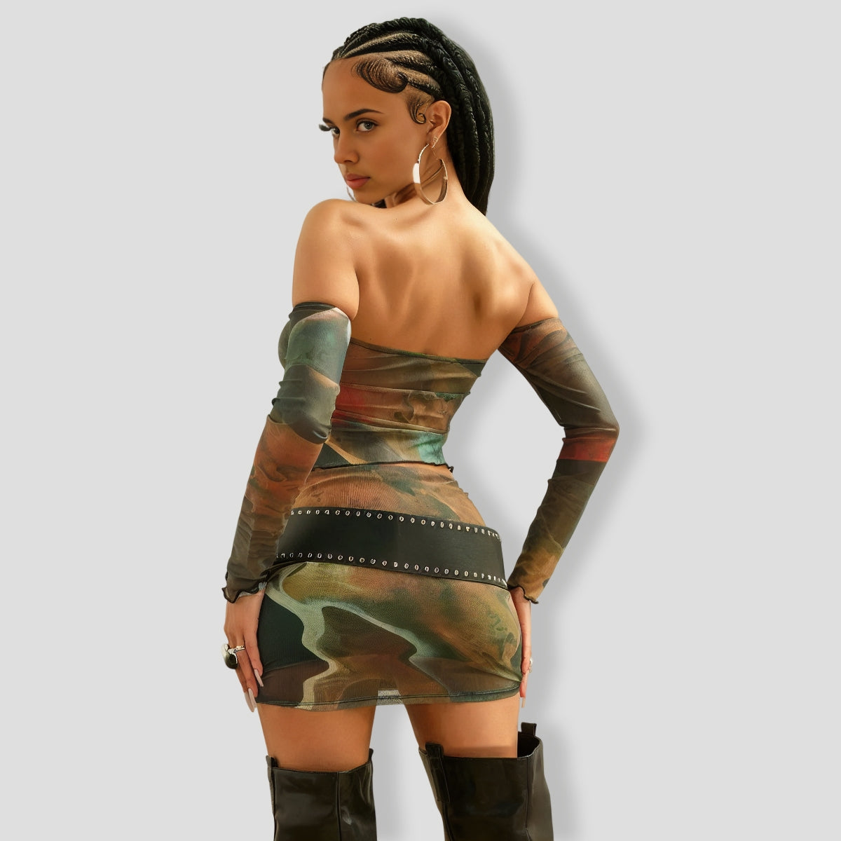 Jenna Mesh Skirt Set - Olive combo