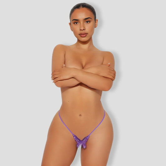 Purple Pearl Butterfly Crotchless G-String Thong Panty