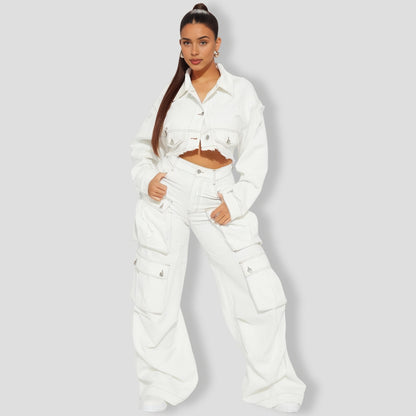 Just Between Us Denim Pant Set - White