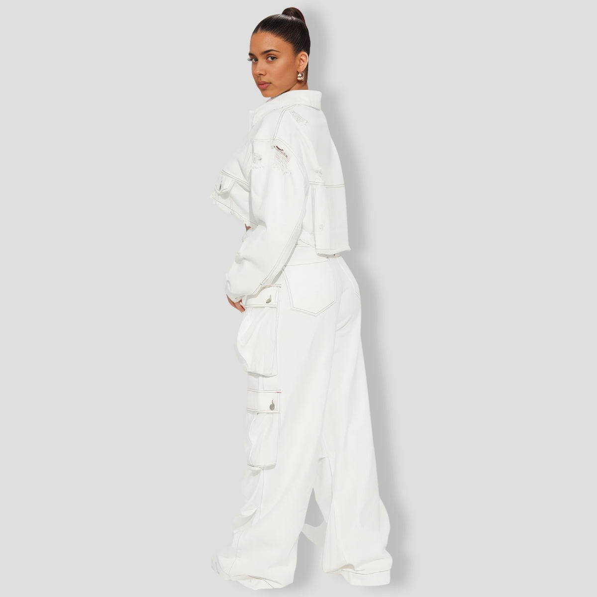Just Between Us Denim Pant Set - White