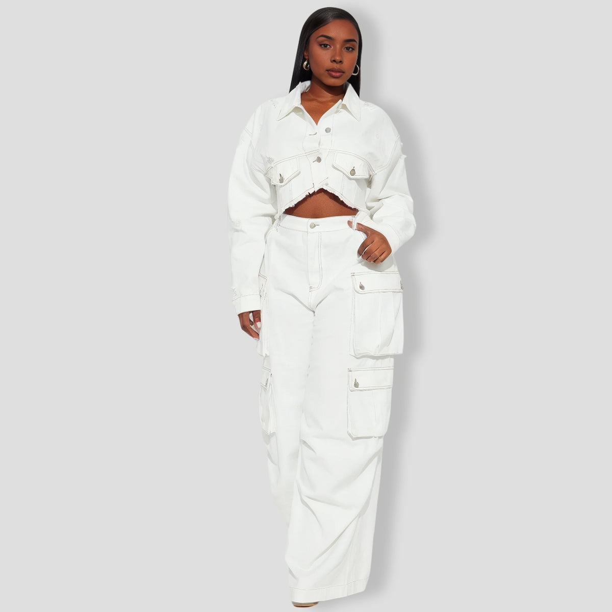 Just Between Us Denim Pant Set - White
