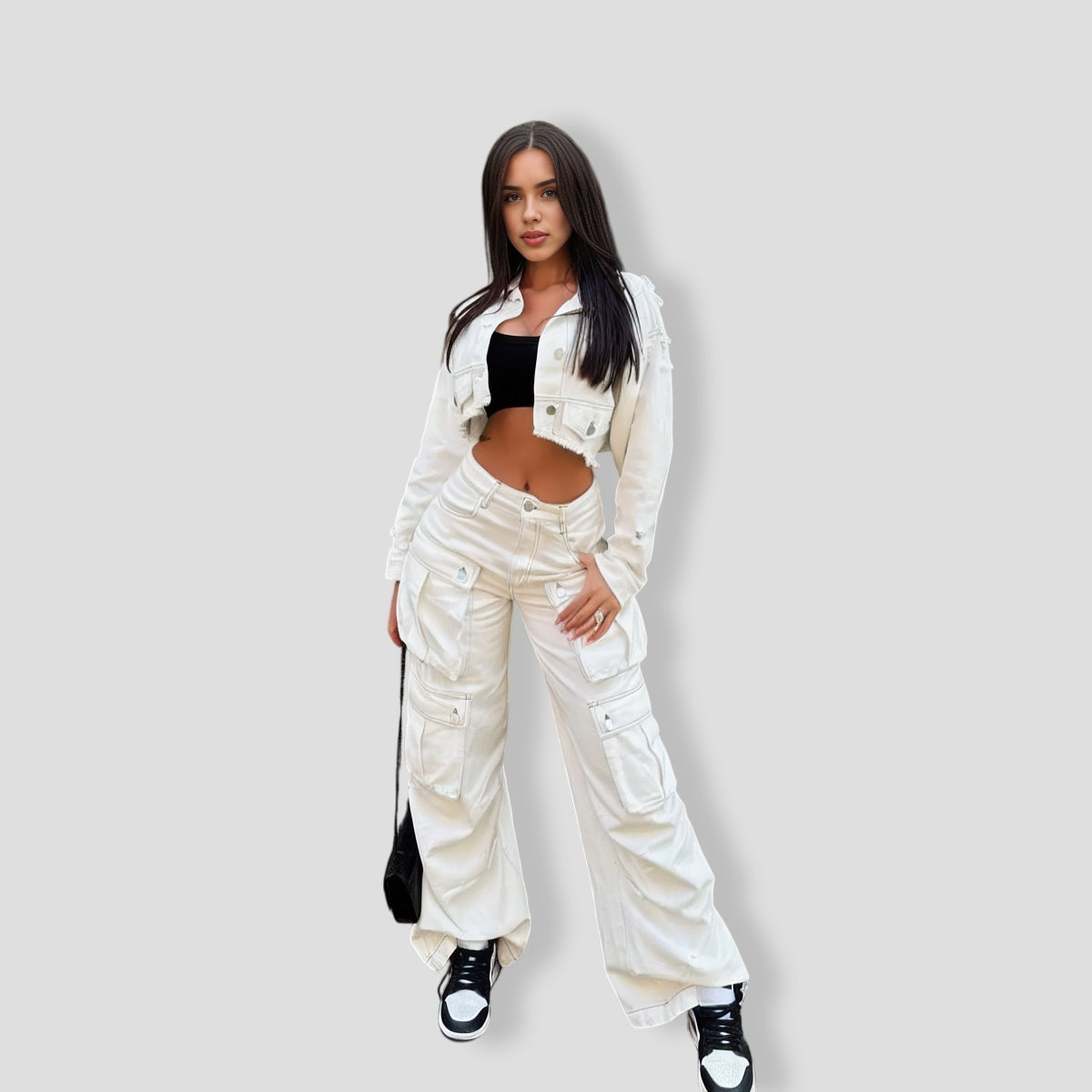 Just Between Us Denim Pant Set - White