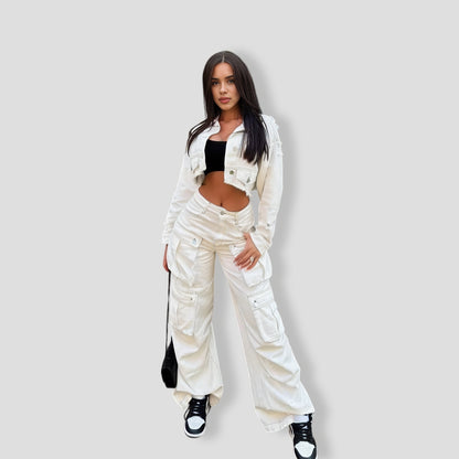 Just Between Us Denim Pant Set - White