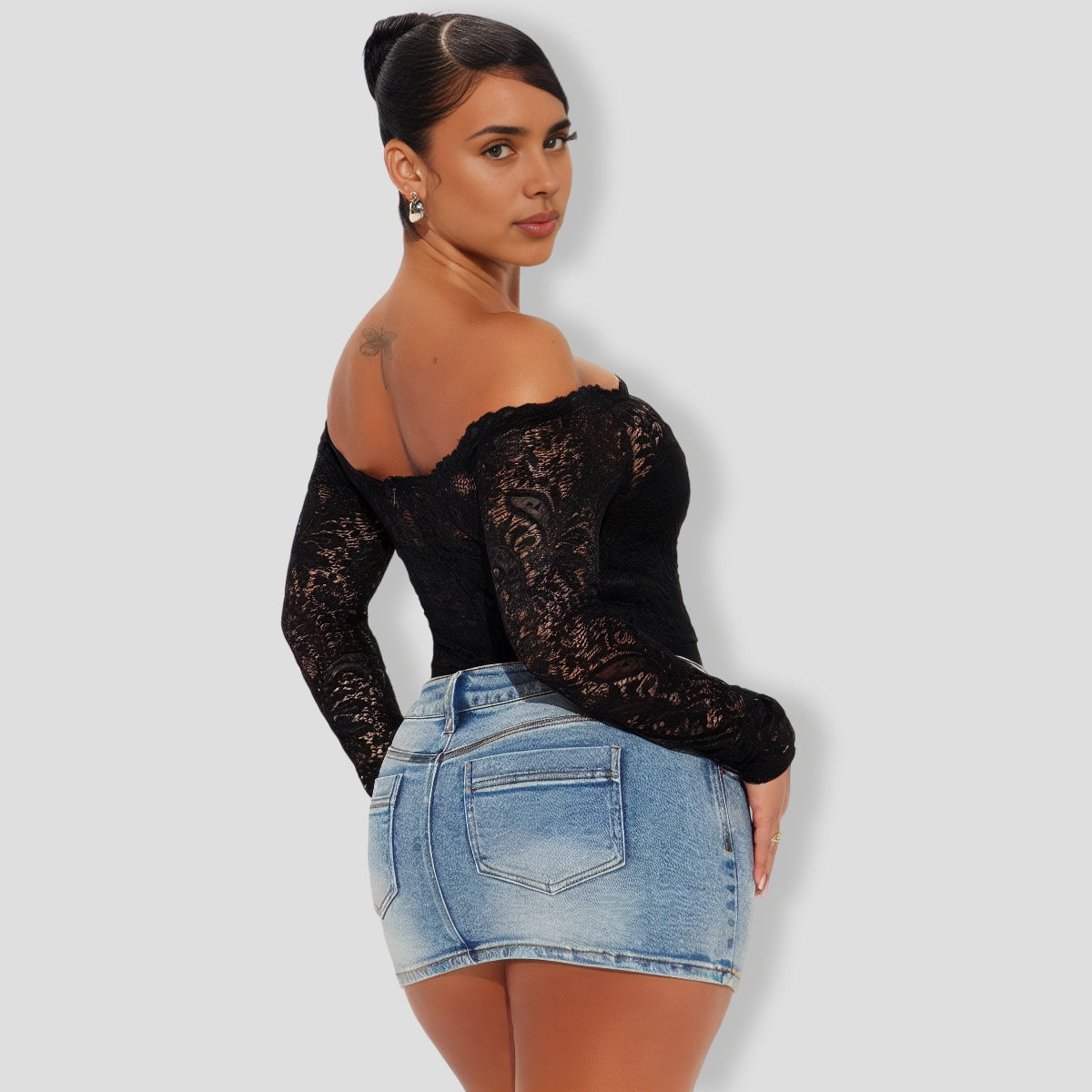Katie Lace Off Shoulder Bodysuit - Black