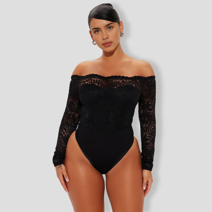 Katie Lace Off Shoulder Bodysuit - Black