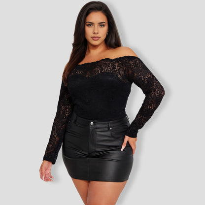 Katie Lace Off Shoulder Bodysuit - Black