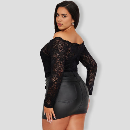 Katie Lace Off Shoulder Bodysuit - Black
