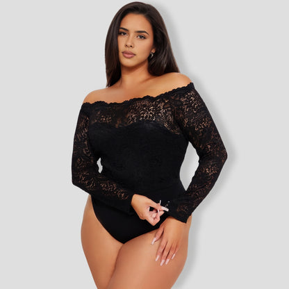 Katie Lace Off Shoulder Bodysuit - Black