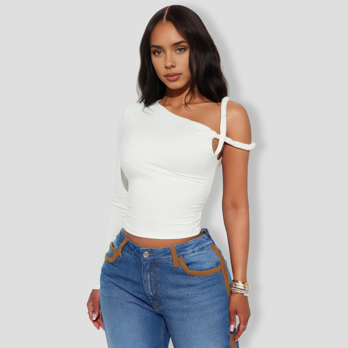 One Shoulder Long Sleeve Top