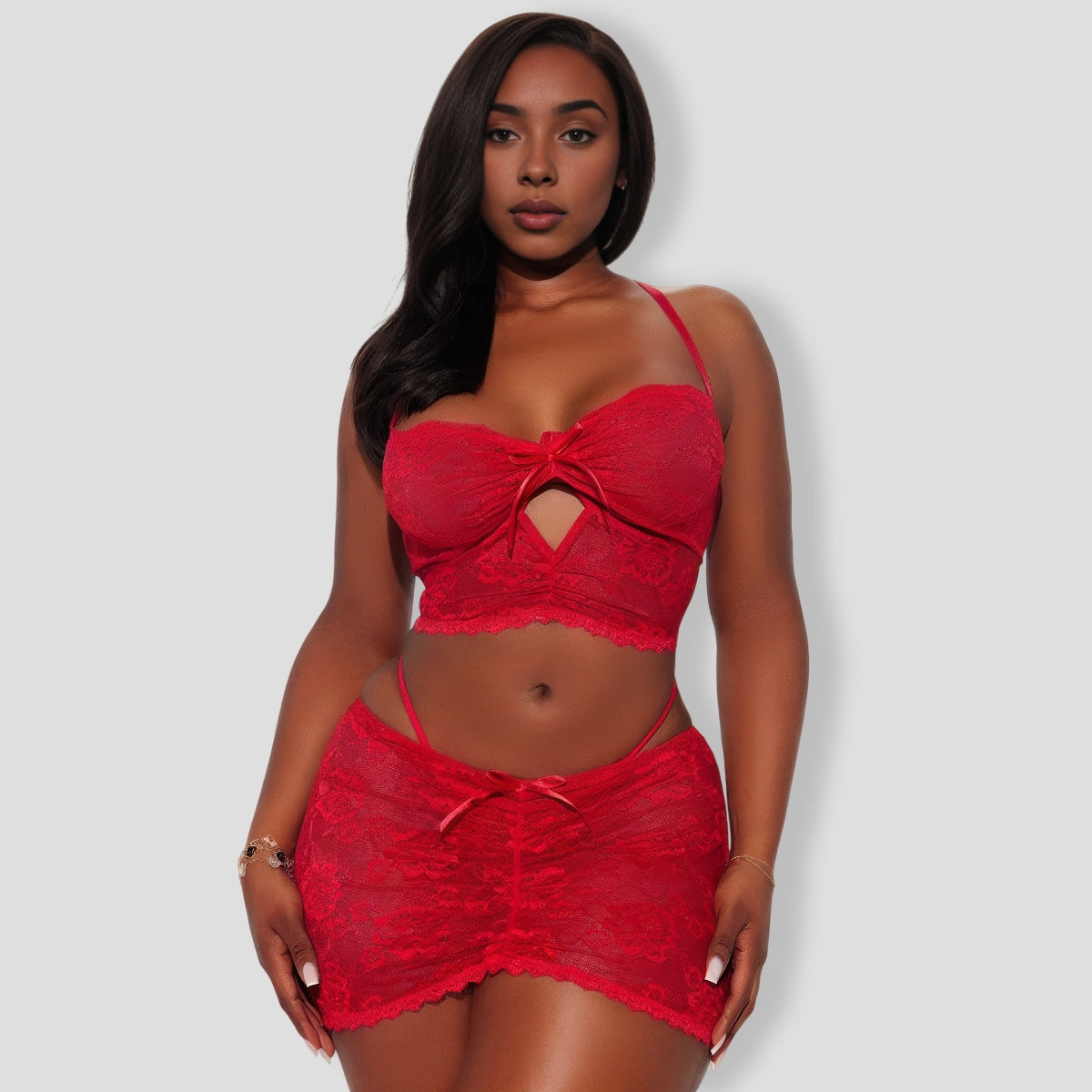 Lace Be Honest 3 Piece Red Set