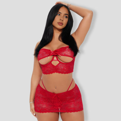 Lace Be Honest 3 Piece Red Set