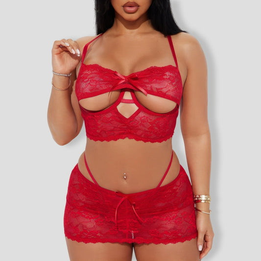 Lace Be Honest 3 Piece Red Set
